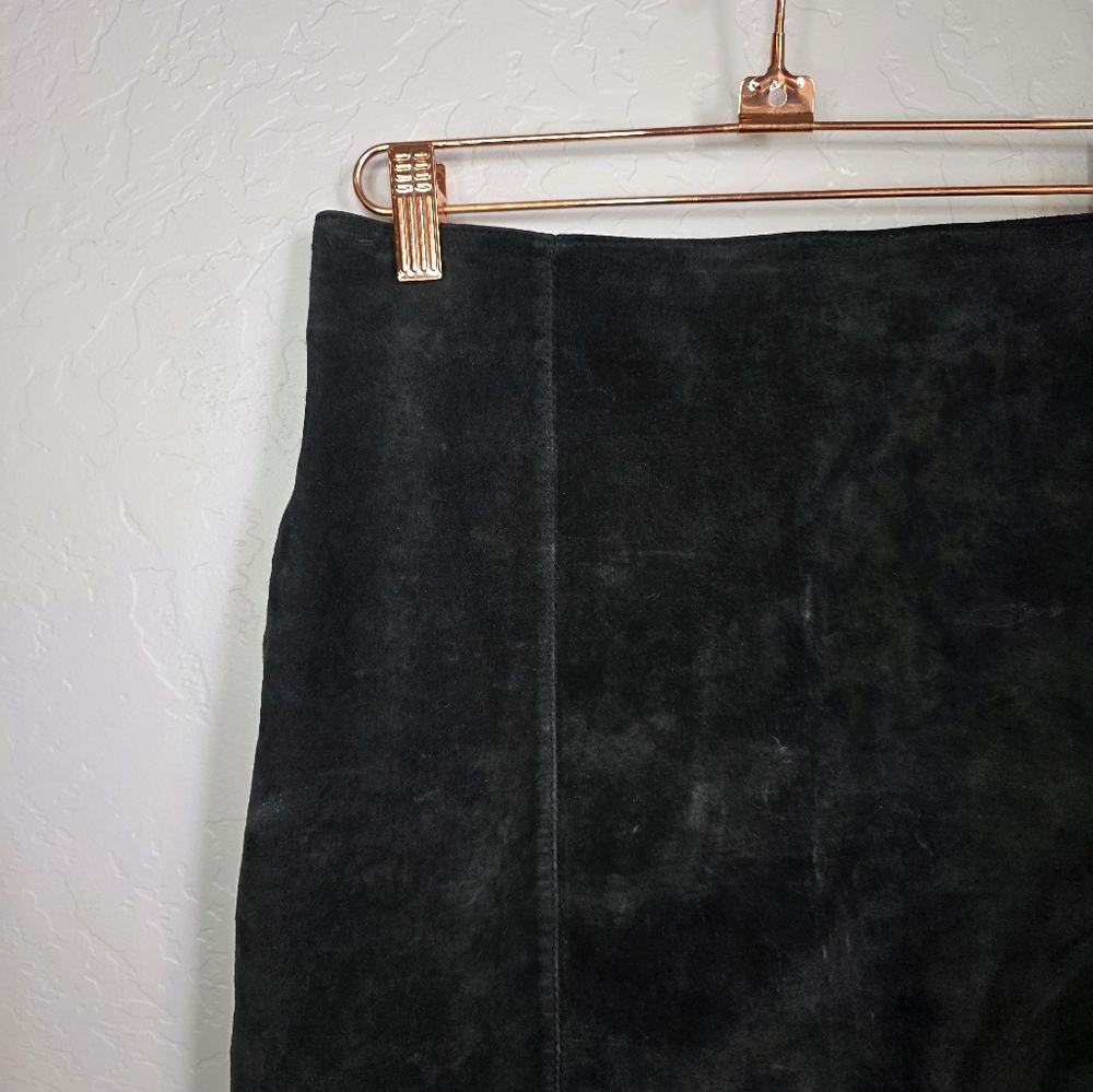 Vintage Kelli Kouri Leather Classic Black Suede Skirt Size 8 - Picture 2 of 10